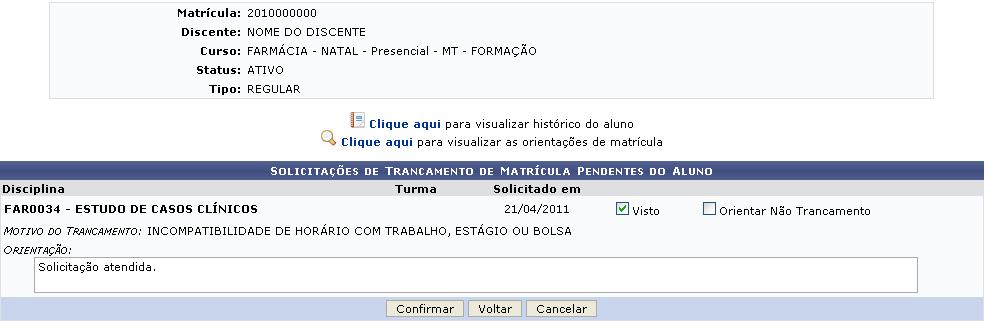 solicitações pendentes e com solicitações já processadas.