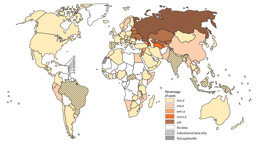 18 terapêutico de 48%. Dos 1.269 casos de XDRTB relatados na coorte de 2011, só 22% obtiveram desfecho favorável, e 35% faleceram.