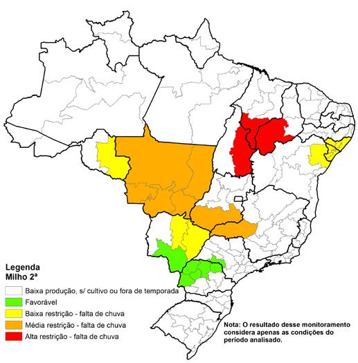 Figura 33 Condição hídrica geral em maio para o cultivo nos principais estados produtores do Brasil Fonte: Conab.