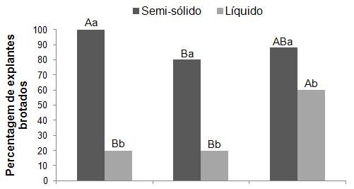 24 maior massa fresca média das brotações (0,15 g) foi obtida com uso da vedação com tampa de polipropileno e meio semi-sólido (Fig. 1C).