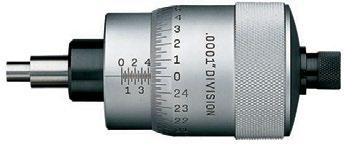 As cabeças micrométricas com tambor de 52mm (2.1/16") de diâmetro têm graduações largamente espaçadas e resolução de 0,002mm ou 0,0001". As cabeças micrométricas com tambor de 103mm (4.