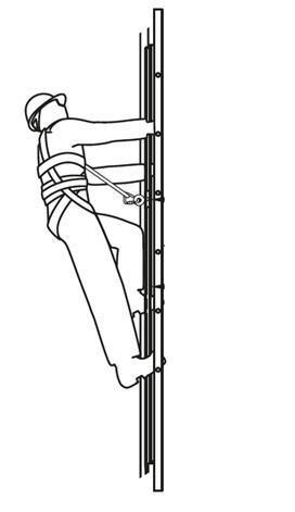 ii) Trava-quedas deslizante sobre linha vertical. Figura 9. Exemplo de um sistema baseado em uma linha de ancoragem vertical flexível instalada de forma temporária. Fonte: NBR 16489 Figura 10.