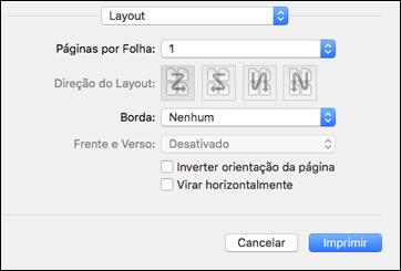 Como selecionar as opções de leiaute de impressão - Mac Você pode selecionar uma variedade de opções de leiaute de documentos ou fotos, selecionando Leiaute no menu suspenso na janela de impressão.