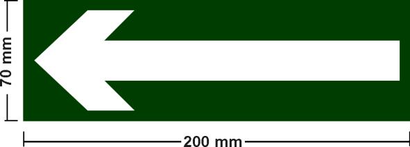 Direção da rota de saída Símbolo: retangular Fundo: verde Pictograma: fotoluminescente. Nas paredes, próximo ao piso, e/ou nos pisos de rotas de saída.