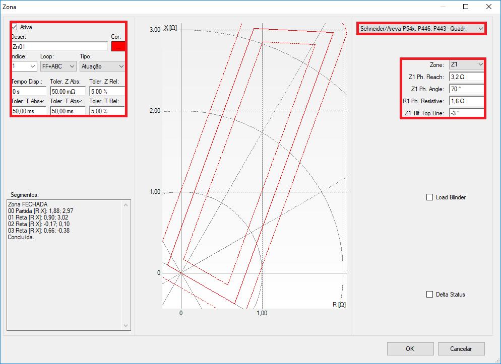 5.6 Inserindo as Zonas de Fase (Faltas Trifásicas) A primeira zona a ser inserida será a zona-1 (2F e 3F).
