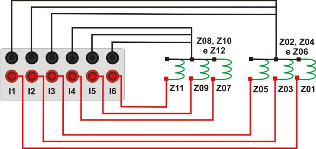 2 Bobinas de Corrente Ligue os canais de corrente I1, I2 e I3 do CE-6006 aos pinos Z01, Z03 e Z05 do relé respectivamente, ligue os três comuns do CE-6006 ao pino Z02 do relé formando então a