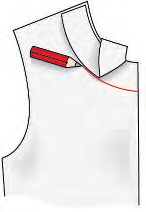 Na parte correspondente ao transpasse inferior da saia calça, vire o forro para dentro, à largura do transpasse inferior, junto do meio da frente marcado, e pregue o com alfinetes sobre a fita do
