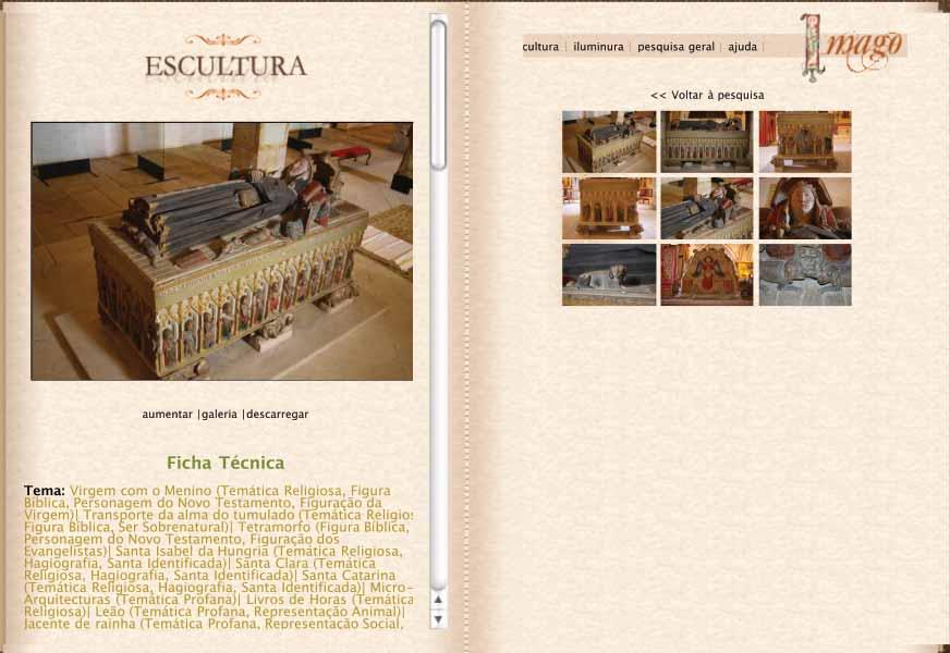 fig.6 ficha técnica com galeria de imagens 1 Missal de Estêvão Gonçalves e 1 Diadema Monachorum correspondendo, até ao momento, a 600 catalogações na base de dados Imago.