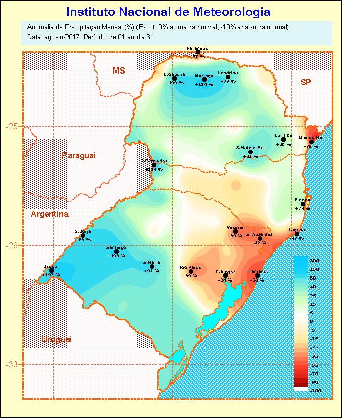 padrão climatológico no nordeste do Estado, dentro do padrão no norte e acima nas demais regiões.