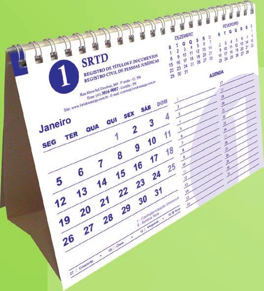 Modelo 077 Calendário de mesa com 7 folhas Formato: 19,5 cm x 13,3 cm Papel: