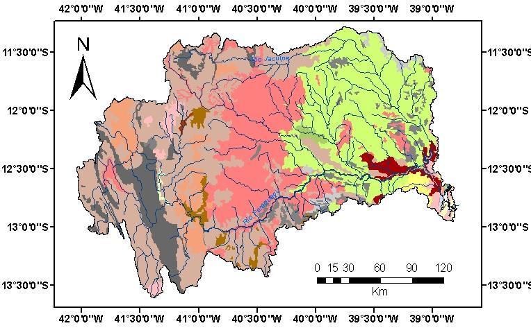 GONÇALVES, p. 25-33. 30 Figura 4 - Mapa pedológico da bacia hidrográfica do rio Paraguaçu CONVENÇÃO CARTOGRÁFICA E SOLOS Fonte: GONÇALVES, 2014.
