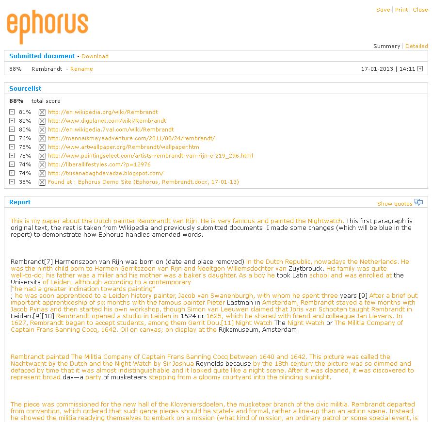 . RELATÓRIO O relatório do Ephorus, que inclui um relatório de resumo e um relatório detalhado, disponibiliza-lhe os resultados da verificação de plágio.