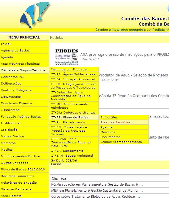 Informações disponíveis sobre a CT: Atribuições; Atas das