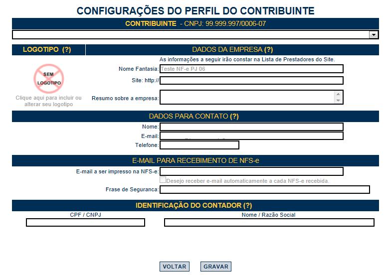 Nota Fiscal de Serviços Eletrônica NFS-e Versão do Manual: 5.16 pág. 20 Identificação do Contador.