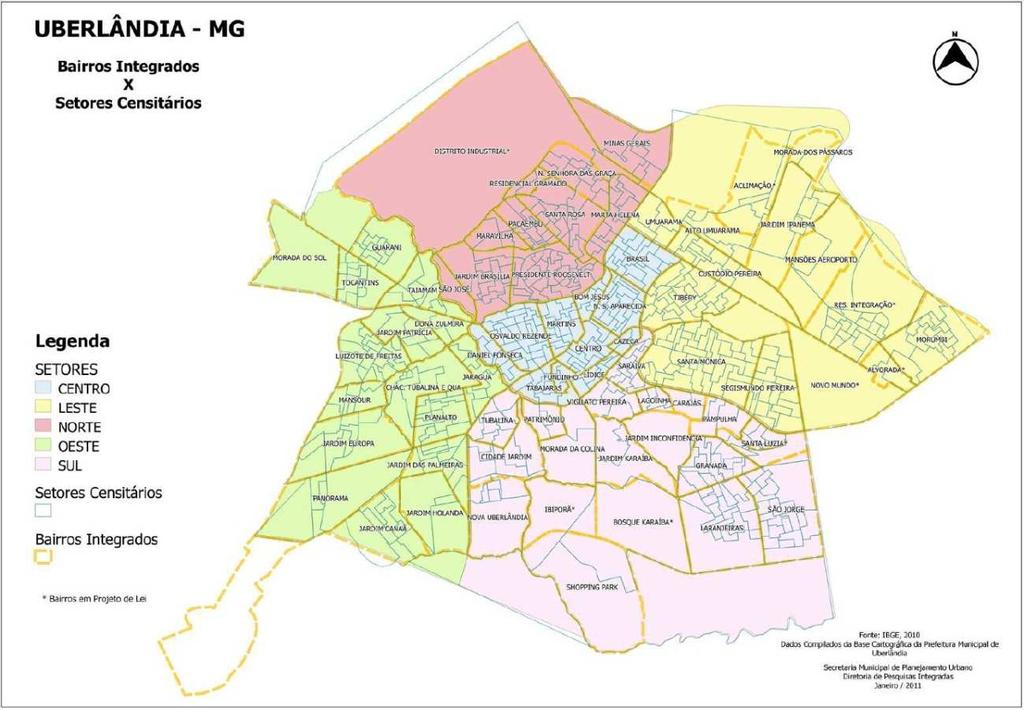 Figura 12 Setores Censitários (SEPLAN, 2010) Desde a década de 1970 Uberlândia teve seu crescimento associado à especulação imobiliária, onde se faz loteamentos longínquos, e, em benefício dos