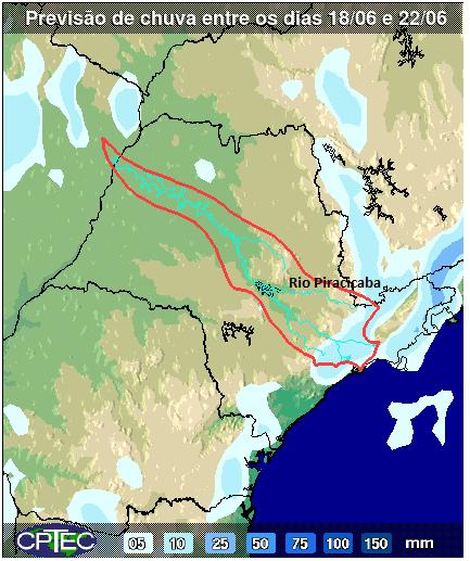 PREVISÃO DE CHUVAS PARA 5 DIAS Não há previsão de chuvas entre os dias 18 e 22 de junho nas bacias PCJ.