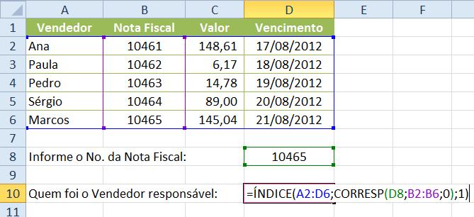 Exemplo Função CORRESP