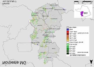 8.2.8. Minas Gerais O mapa de anomalia do Índice de Vegetação (IV) das lavouras de grãos em relação à safra passada no noroeste de Minas Gerais (Figura 24) mostra uma predominância de áreas com