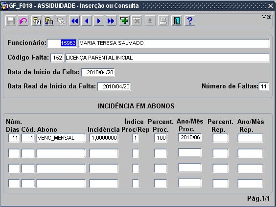 4.1.3 Assiduidade Inserir a falta correspondente Aquando da inserção, o campo Data Real de Início da Falta