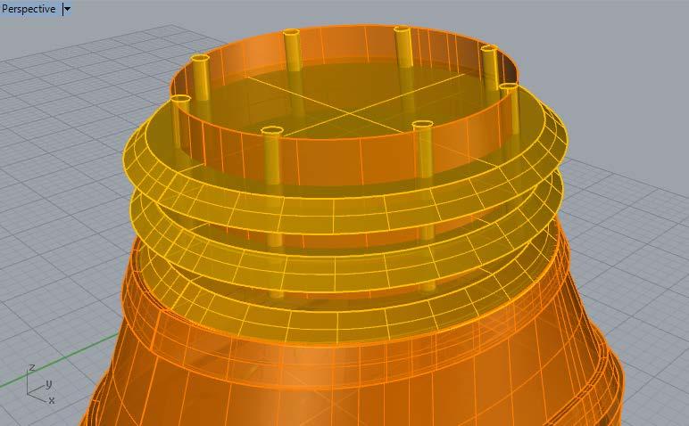 34. Construa uma esfera para a cabeça do dalek. Desenhe uma linha cortando-a na vista Right e use o comando Split, apagando a parte inferior. 35.