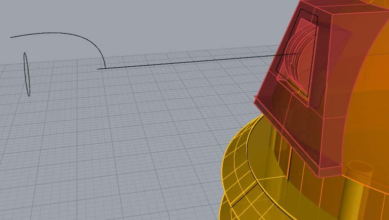 54. Use o comando Extrude Curve e faça a superfície ultrapassar o sólido. 55. Use Split e apague a parte interna. 56.