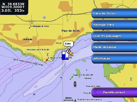 Cartas e vistas a 3D de cartas Visualizar informação relativa à estação de observação de marés A informação da estação de observação de marés aparece na carta com um ícone de estação de observação de