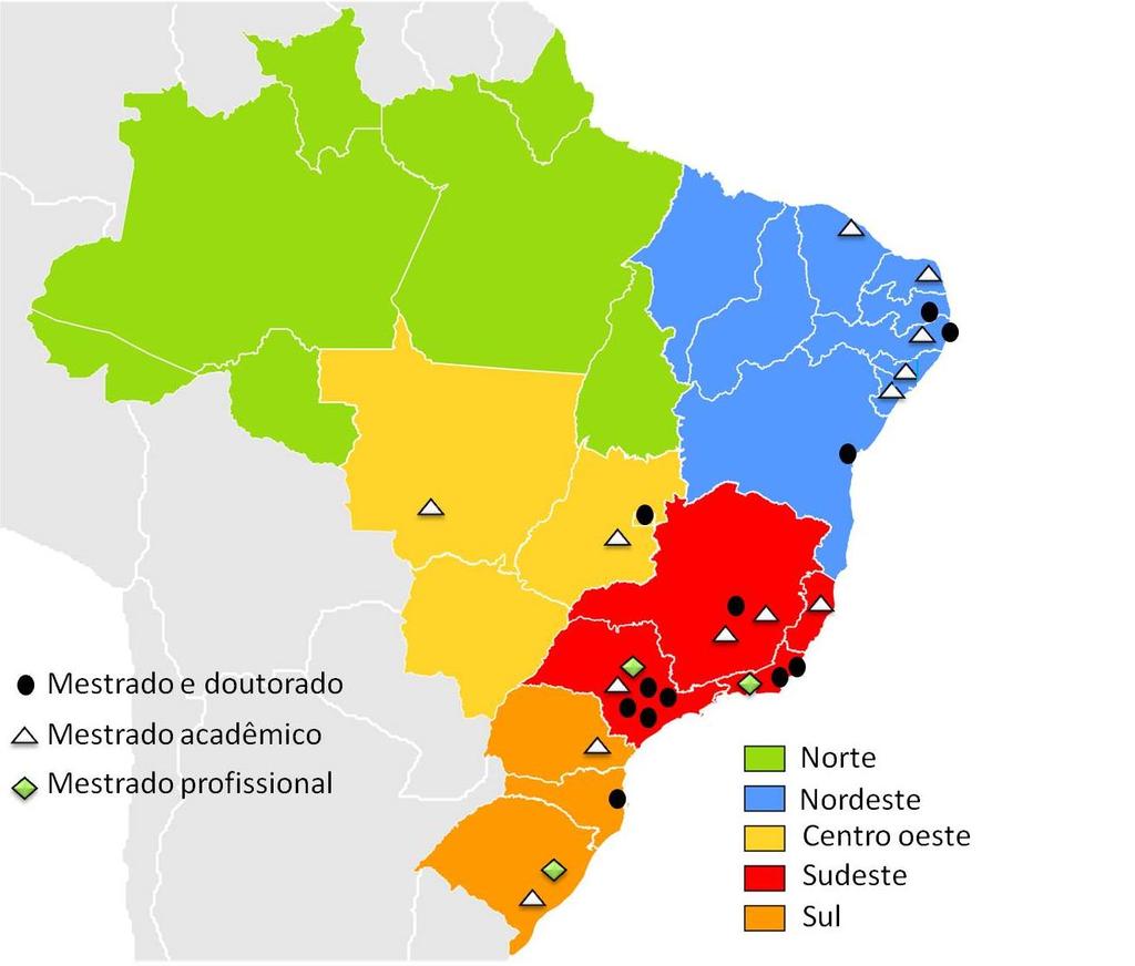 Figura 2. Distribuição regional dos Programas de Pós-graduação. Área de Nutrição, Avaliação Quadrienal 2017.