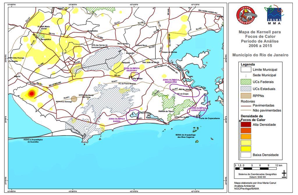 Figura 2: Mapa de kernell (2006/2015) Com base nas informações foi estabelecido um planejamento conjunto das ações, otimizando os meios disponíveis obtendo mais eficiência e eficácia.