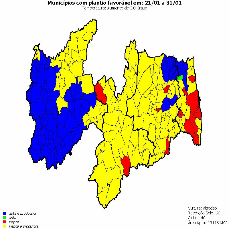 Normal +1 o C Algodão Paraíba -redução de área de baixo risco em função do