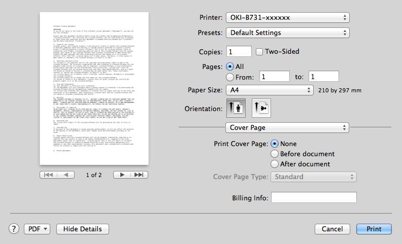Descrição das Funções de Impressão 1 Painel [Cover Page (Cover Page)] Painel [Gestão do papel (Paper Handling)] Funções de Impressão Úteis Imprimir folha de rosto (Print Cover Page) Cover Page Type