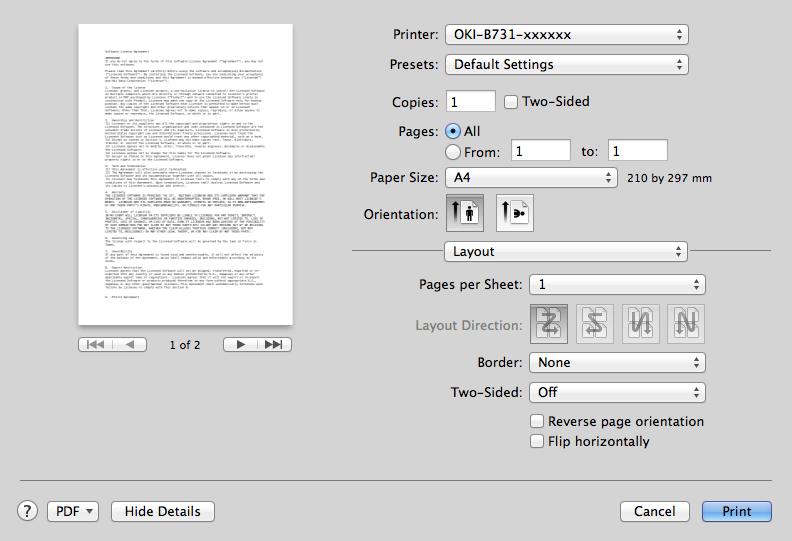 orientação da página (Reverse page orientation) Virar horizontalmente (Flip horizontally) Descrição Define a impressão da capa. Define a cadeia de caracteres para a impressão da capa.