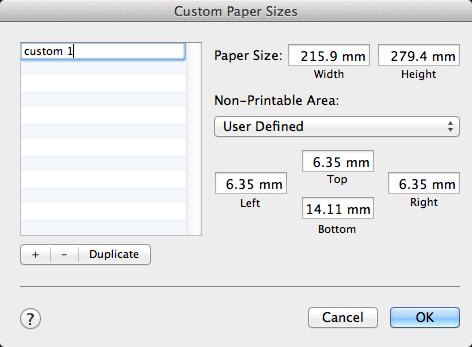Imprimir com várias funções 1 Funções de Impressão Úteis Para Controlador de Impressora Mac OS X PS No controlador de impressora Mac OS X PS, é possível definir um tamanho de papel fora da gama
