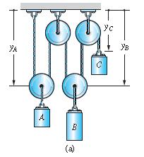 14 Forças: A Fig.14 mostra um sistema consistindo em 3 blocos ligados por uma corda inextensível (e sem massa) que desliza em torno de 4 polias.