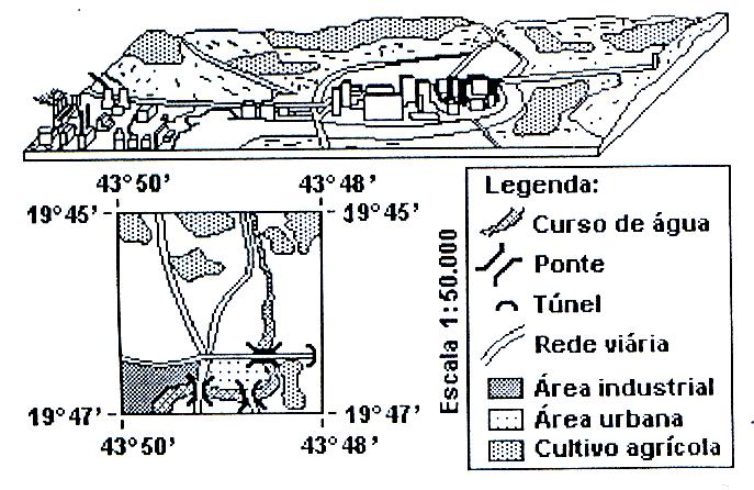 TEMA: PROJEÇÕES 29) (UFMG 2000) Observe o bloco-diagrama e o mapa.
