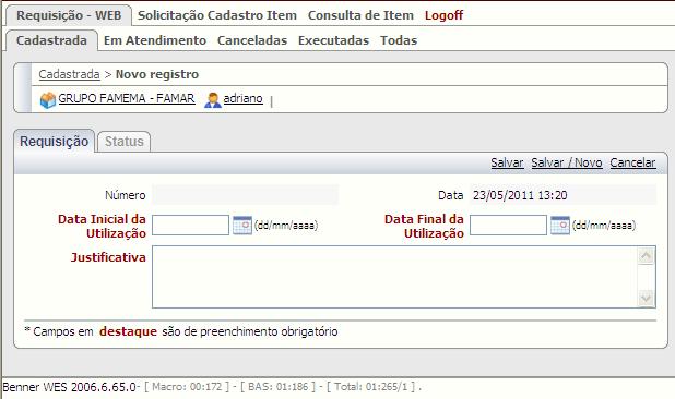 Final de Utilização é o período que será utilizado o produto requisitado. Ex1.