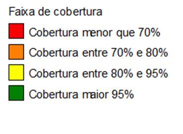 Municípios por faixa de cobertura da ESF 664: cobertura maior que 95% 77: cobertura entre