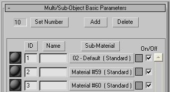 7 - Na janela Set Numbers of Materials defina o número de materiais para 3, um para cada face do objeto. 8- Clique no botão do primeiro material ID1.