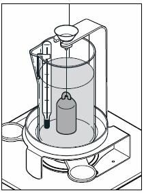Kit de Determinação de Densidade PT-8 Adicione o líquido cuja densidade você deseja determinar ao béquer (até aproximadamente 1 cm acima do olho de suspensão do imersor).