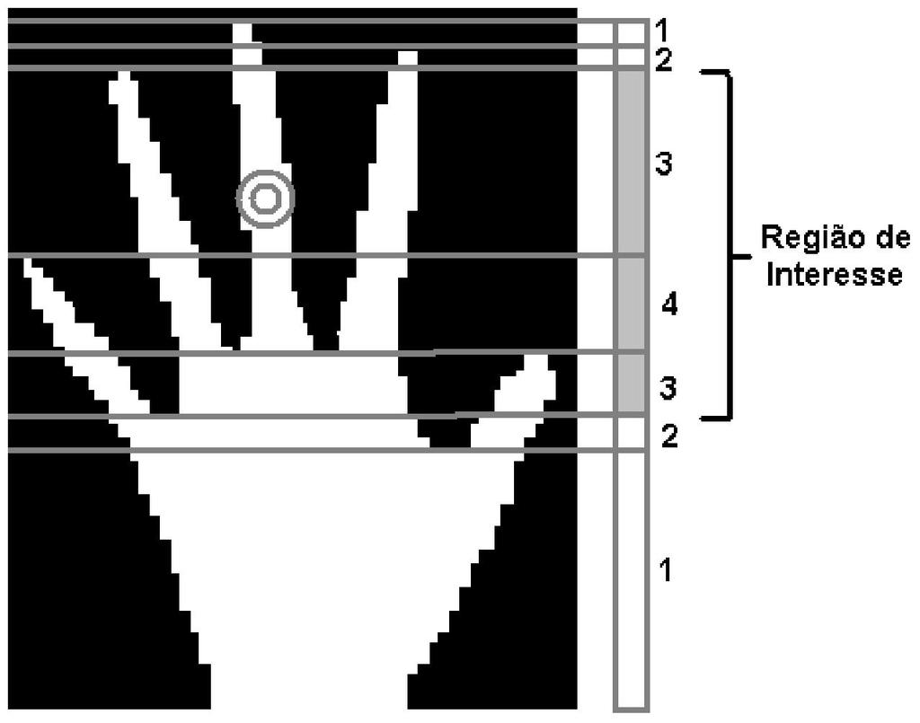 Figura 16 Ponto central do dedo médio detectado e região de interesse da imagem.