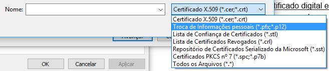 IMPORTANTE: Se o arquivo não estiver aparecendo mude a extensão Certificado X.