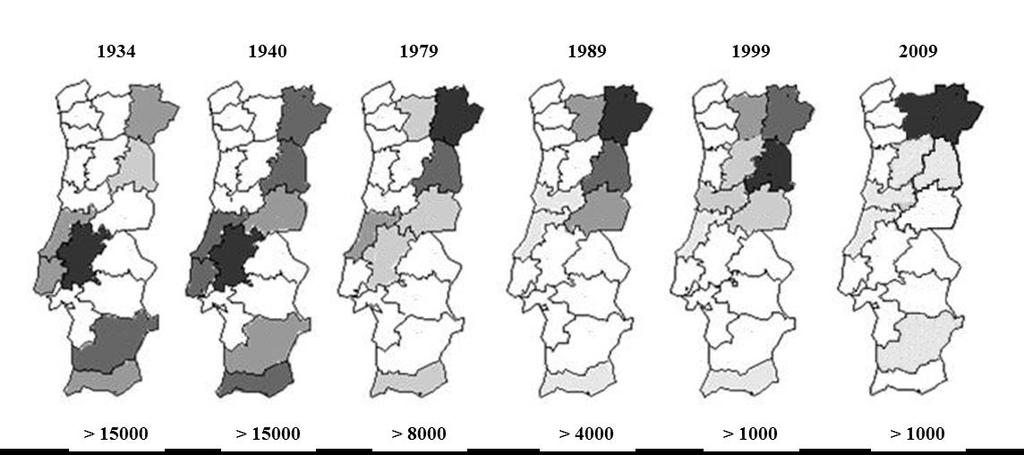 crescimento de 0,004% do número de asininos em Portugal, correspondendo a um aumento de 5000 animais entre 2010 e 2013 (FAOSTAT, 2015).