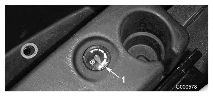 Indicador da temperatura do óleo Este indicador (Figura 8) revela a temperatura do líquido refrigerador do motor. Figura 8 Modelo 4500-D 1. Alavanca do regulador 5. Interruptor da tomada de força 2.