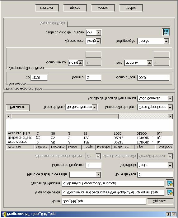 Clique com o botão direito do mouse sobre o Programa NC Ativo e selecione Configurações. Configurações podem ser modificadas selecionando primeiro um percurso no formulário.