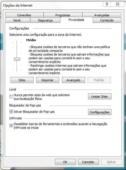 1.3 Navegador de Internet Ativar janela pop-up no Internet Explorer: 3º -