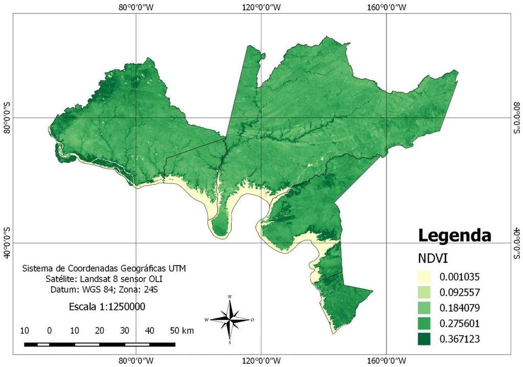 Francisco com suas matas ciliares, caracterizando as áreas de vegetação mais densas da microrregião. Figura 2. Classificação do NDVI de Municípios do Sertão de Pernambuco.