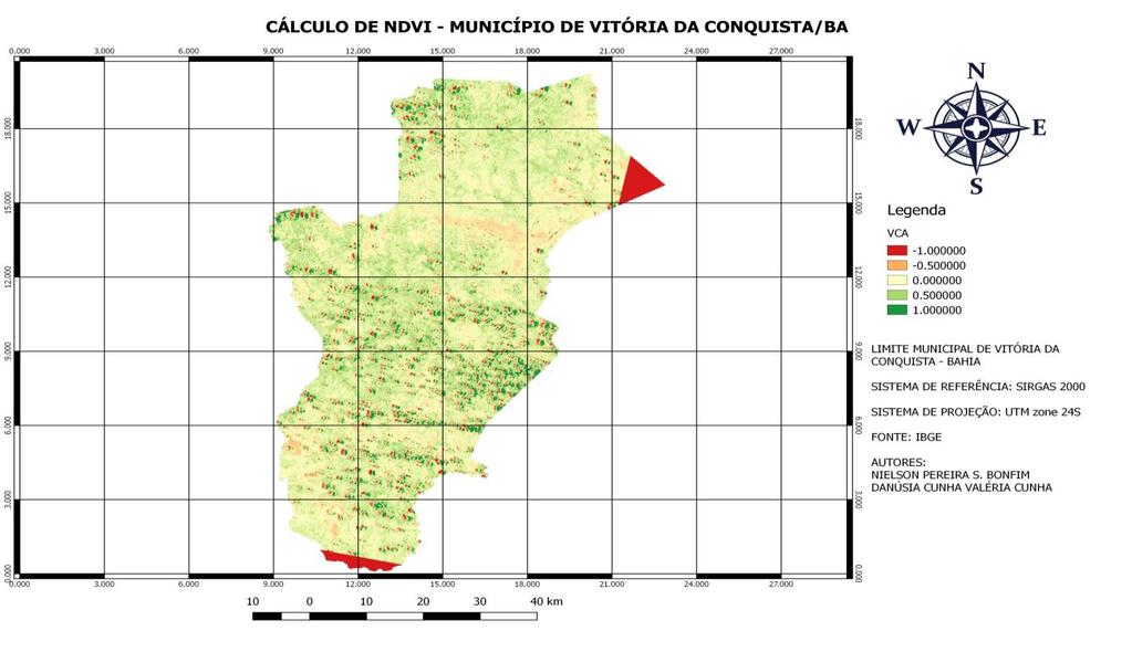 Figura 3 Mapa temático do NDVI no limite municipal de Vitória da Conquista/BA.