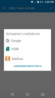 telefone, grupo, endereço e e-mail, entre outras opções.» Clique para salvar o contato.