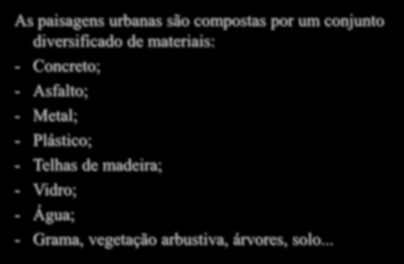 Sensoriamento Remoto do Ambiente Urbano As paisagens urbanas