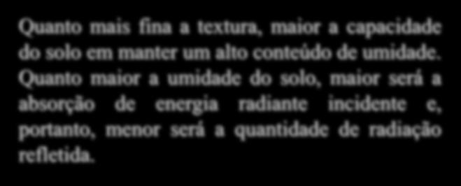 A reflectância total de um solo seco é uma função da reflectância especular e da