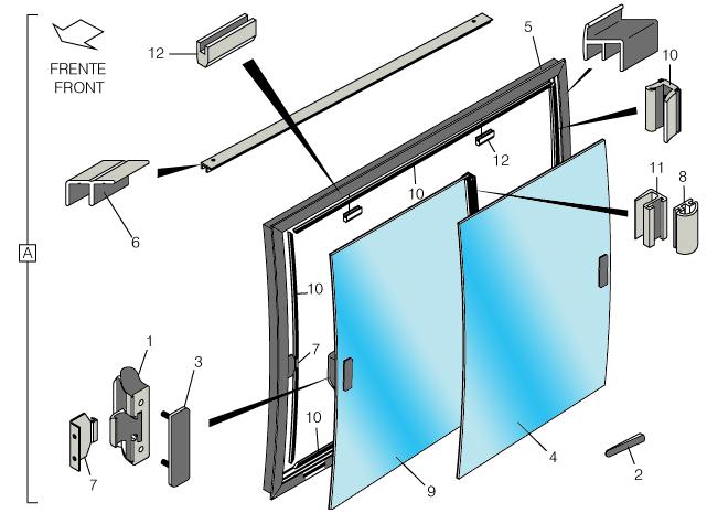 D110 - Cj. Janela dois Vidros Móveis - LD D110 - Cj. Ventana dos Vidrios Mobiles - LD D110 - Window Two Glasses Moving Assy.